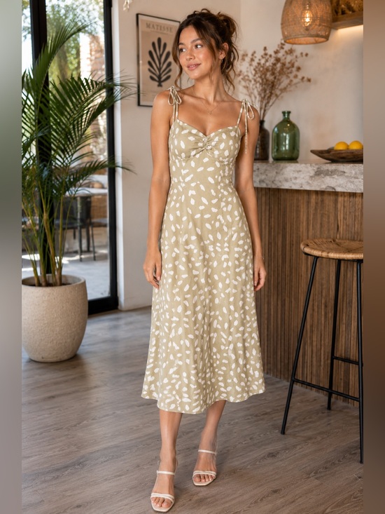 Lulus Dresses & Skirts - Lulu’s Tie-Strap Midi Dress in Sage with White Leaf Print